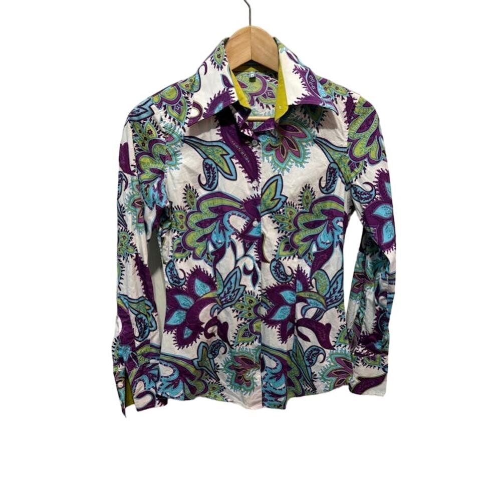Hawes & Curtis fitted shirt button up long sleeve floral paisley UK sz 8 sz 4